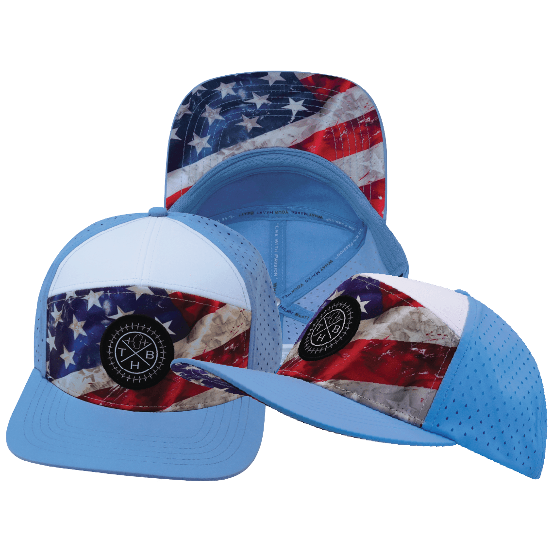 **ADULT** Color Vibes Hat - Flat Bill - Rugged Flag - Baby Blue / White - Laser Mesh