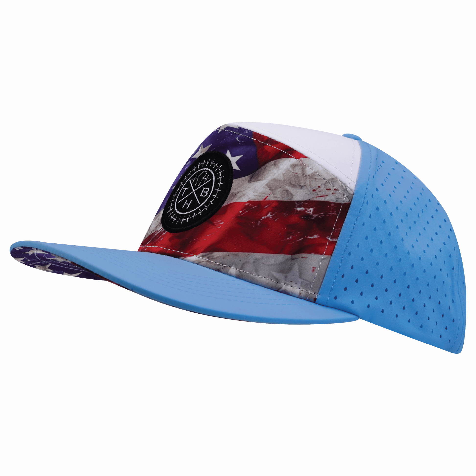 **ADULT** Color Vibes Hat - Flat Bill - Rugged Flag - Baby Blue / White - Laser Mesh
