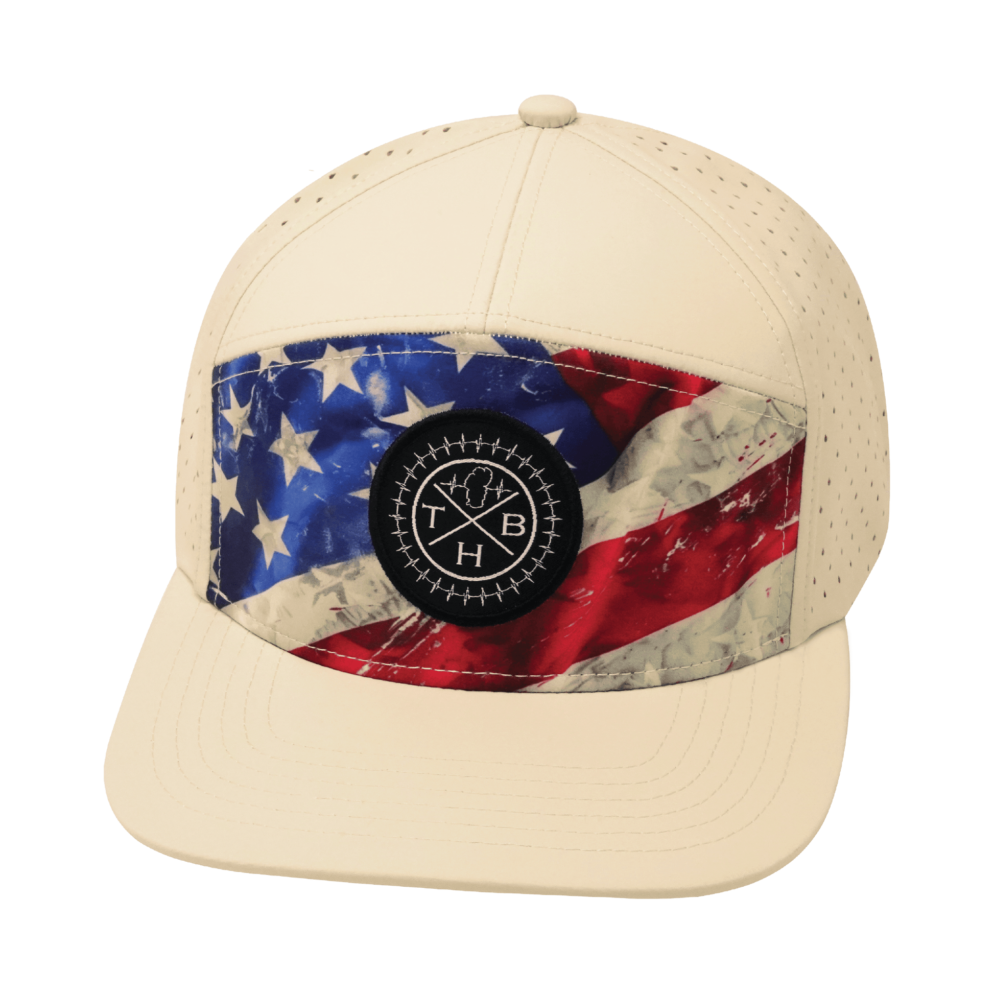 **ADULT** Color Vibes Hat - Flat Bill - Rugged Flag - Cream - Laser Mesh
