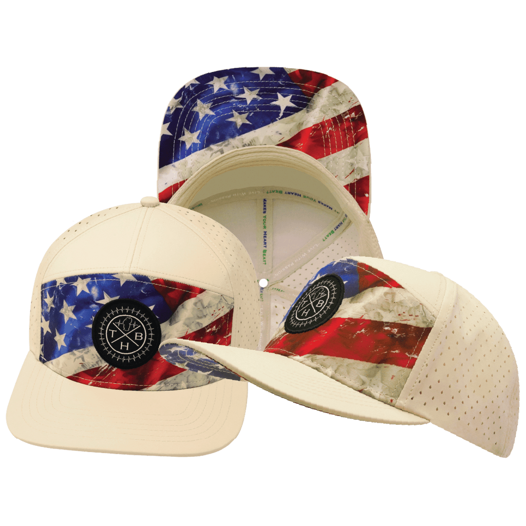 **ADULT** Color Vibes Hat - Flat Bill - Rugged Flag - Cream - Laser Mesh