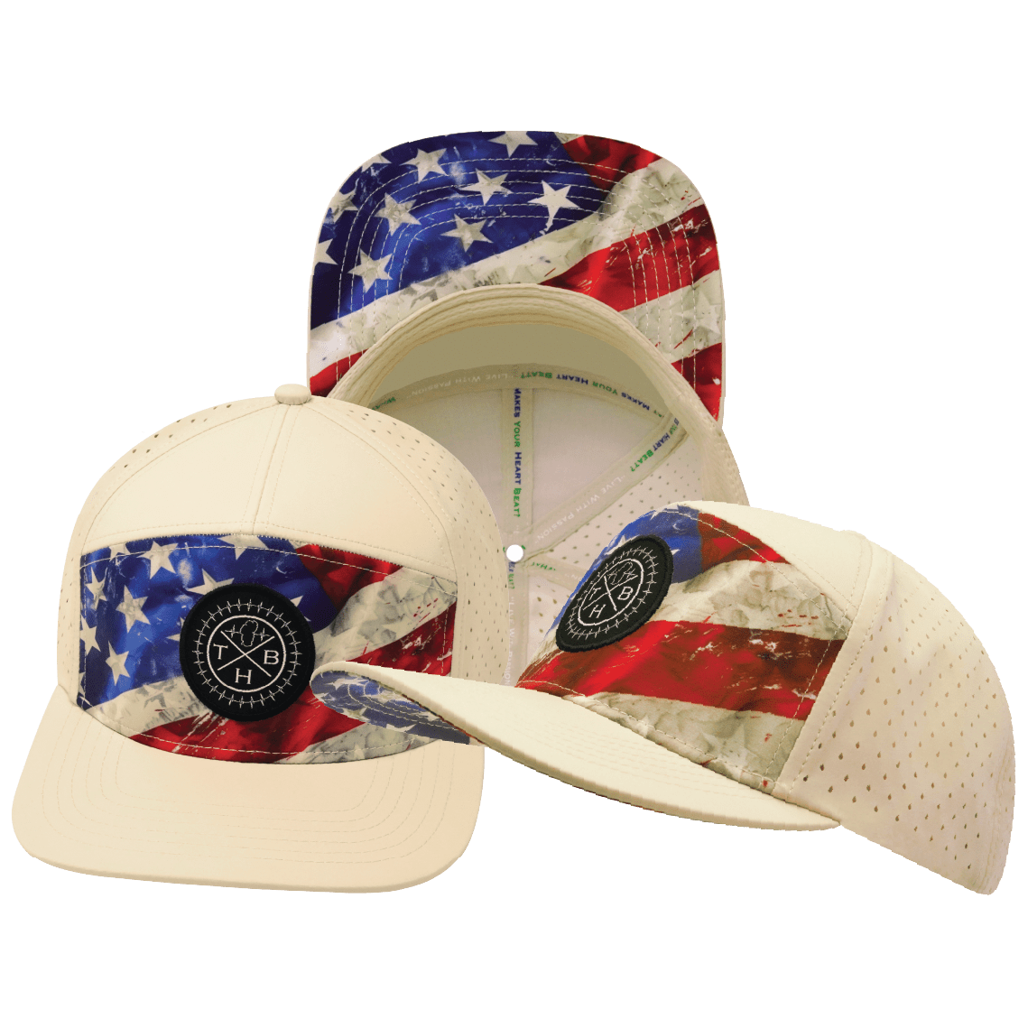 **ADULT** Color Vibes Hat - Flat Bill - Rugged Flag - Cream - Laser Mesh