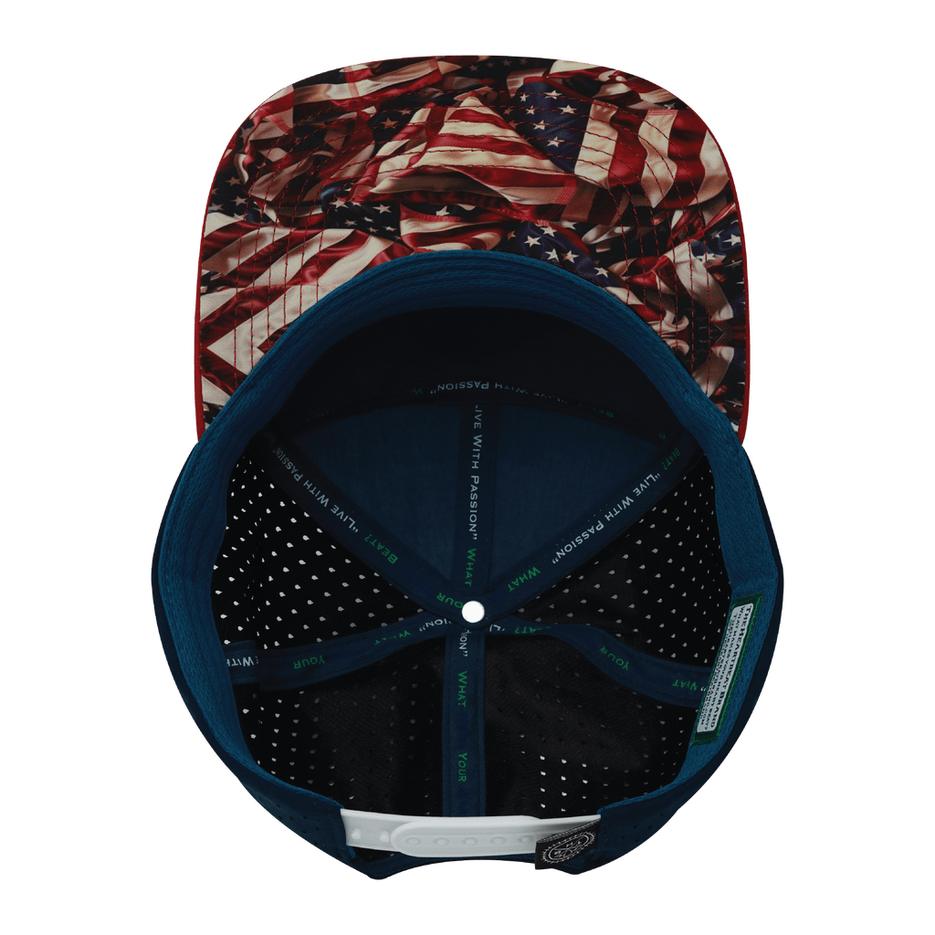 **ADULT** Color Vibes Hat - Flat Bill - Silk Flag - Dark Red / White / Navy - Laser Mesh