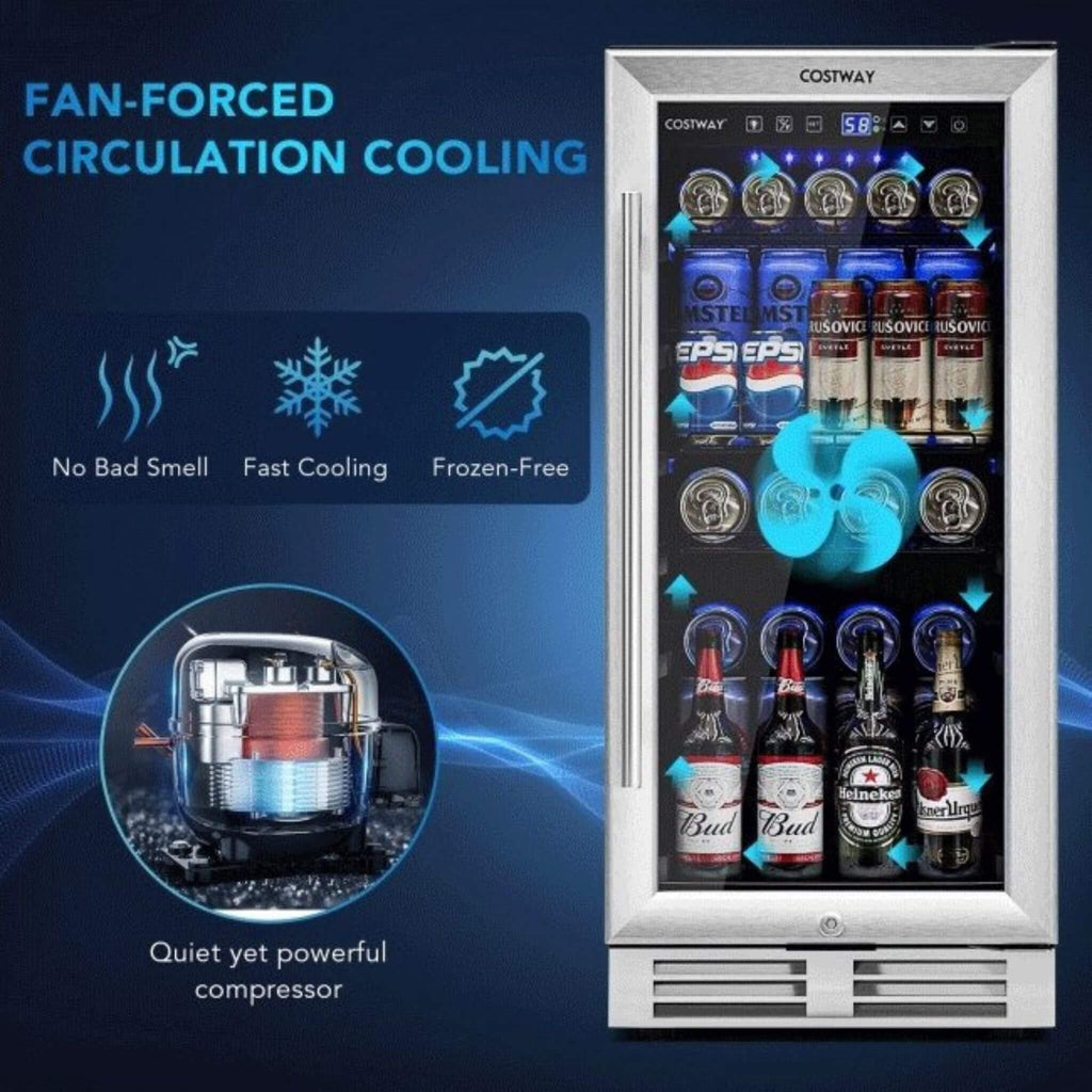 Premium 15" Tall Built-In Freestanding Beverage Cooler Refrigerator, 100 Cans (SAK77654)