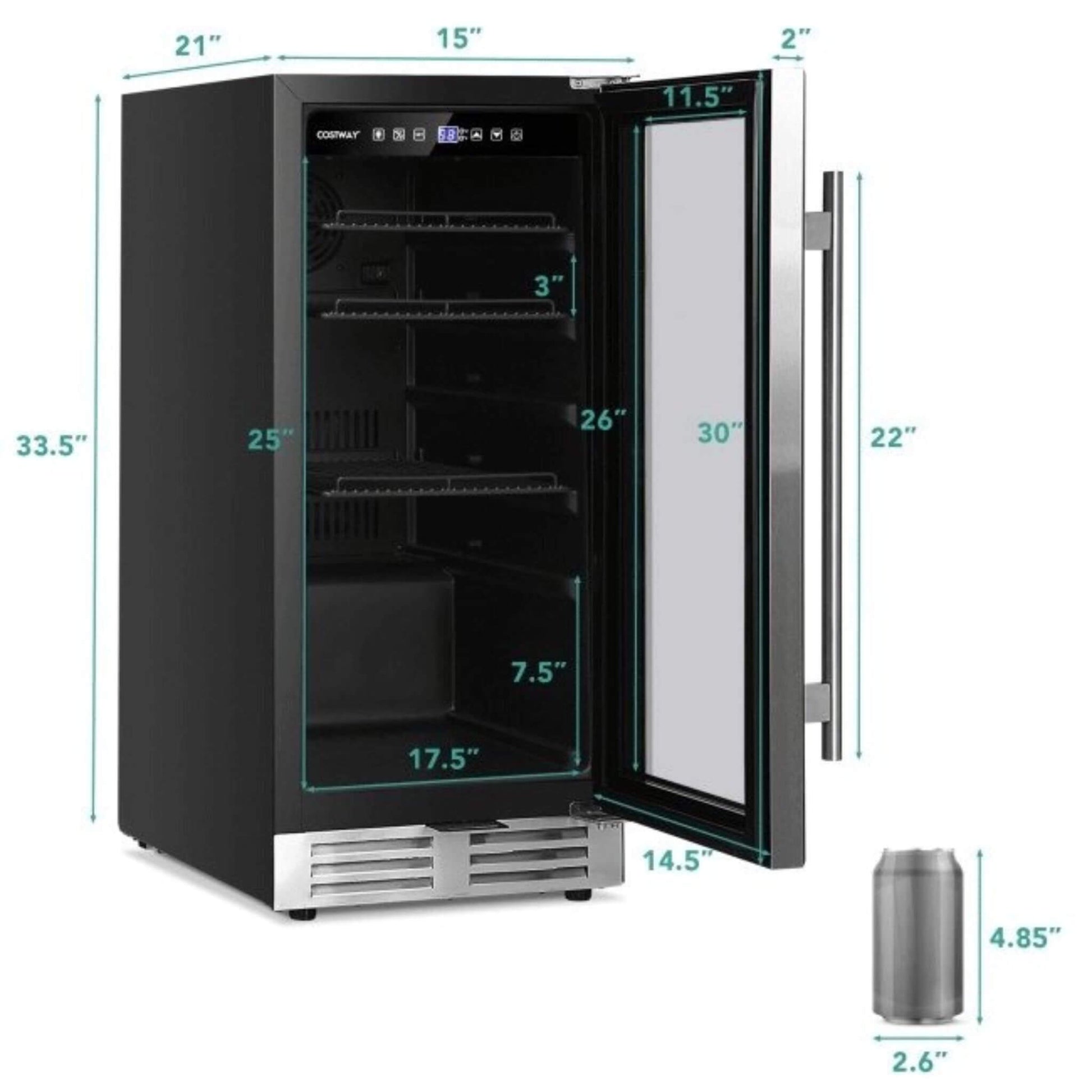 Premium 15" Tall Built-In Freestanding Beverage Cooler Refrigerator, 100 Cans (SAK77654)