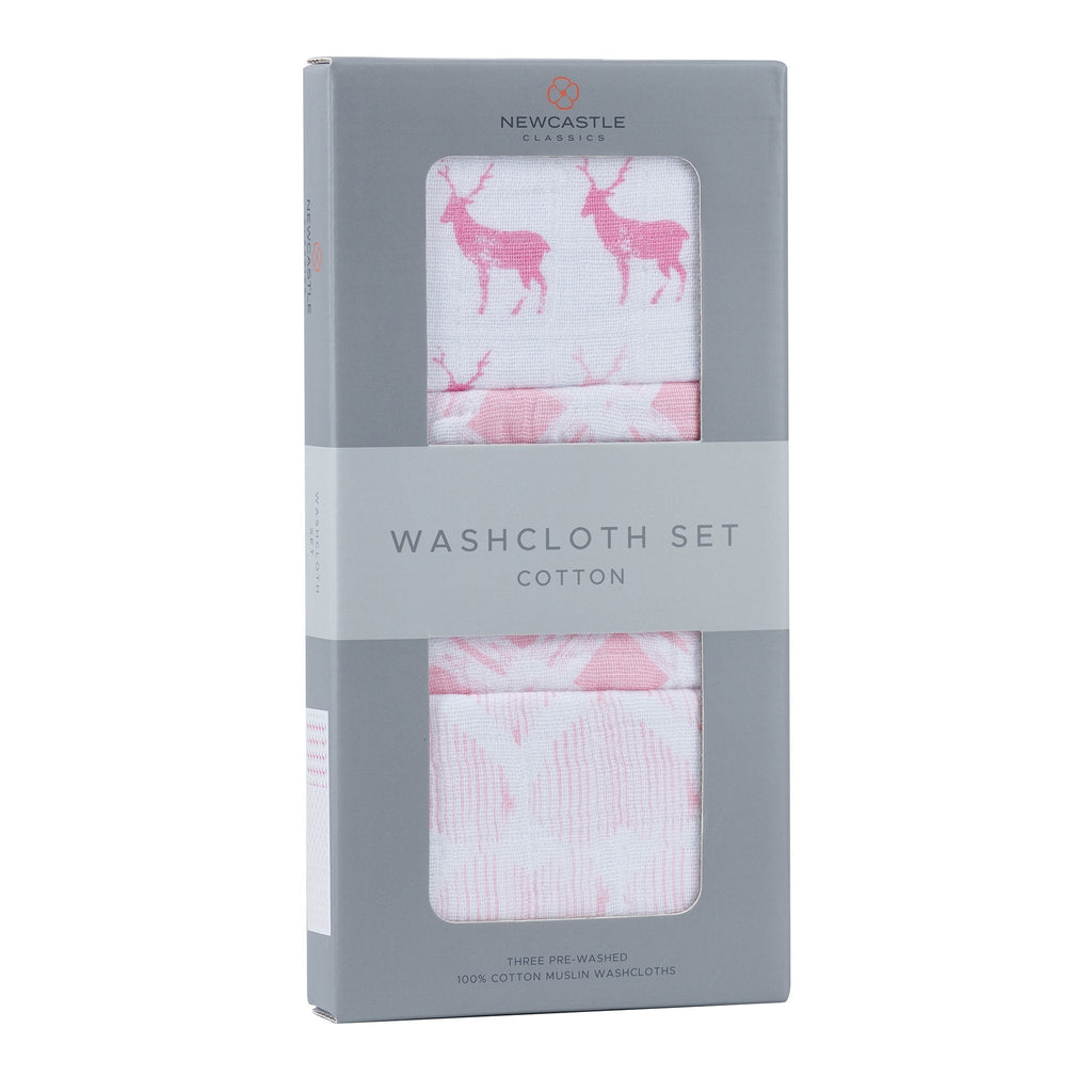 Cotton Muslin Washcloths 3 Pack Pop Pink Soft Baby Gift