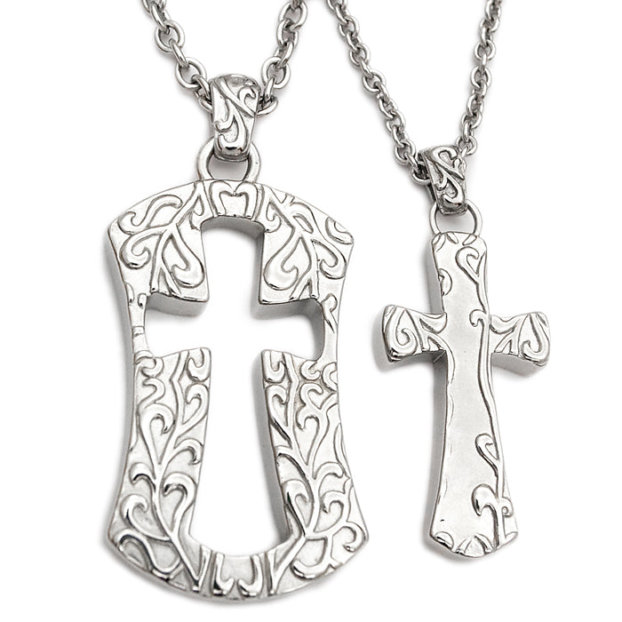 Couple Cross Pendant Necklaces Set Stainless Steel Matching