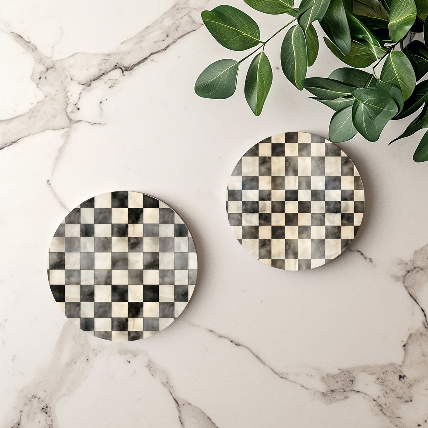 Spring Ceramic Coasters Set of 4 Courtly Check Designs Absorbent Drink Coasters for Table Protection