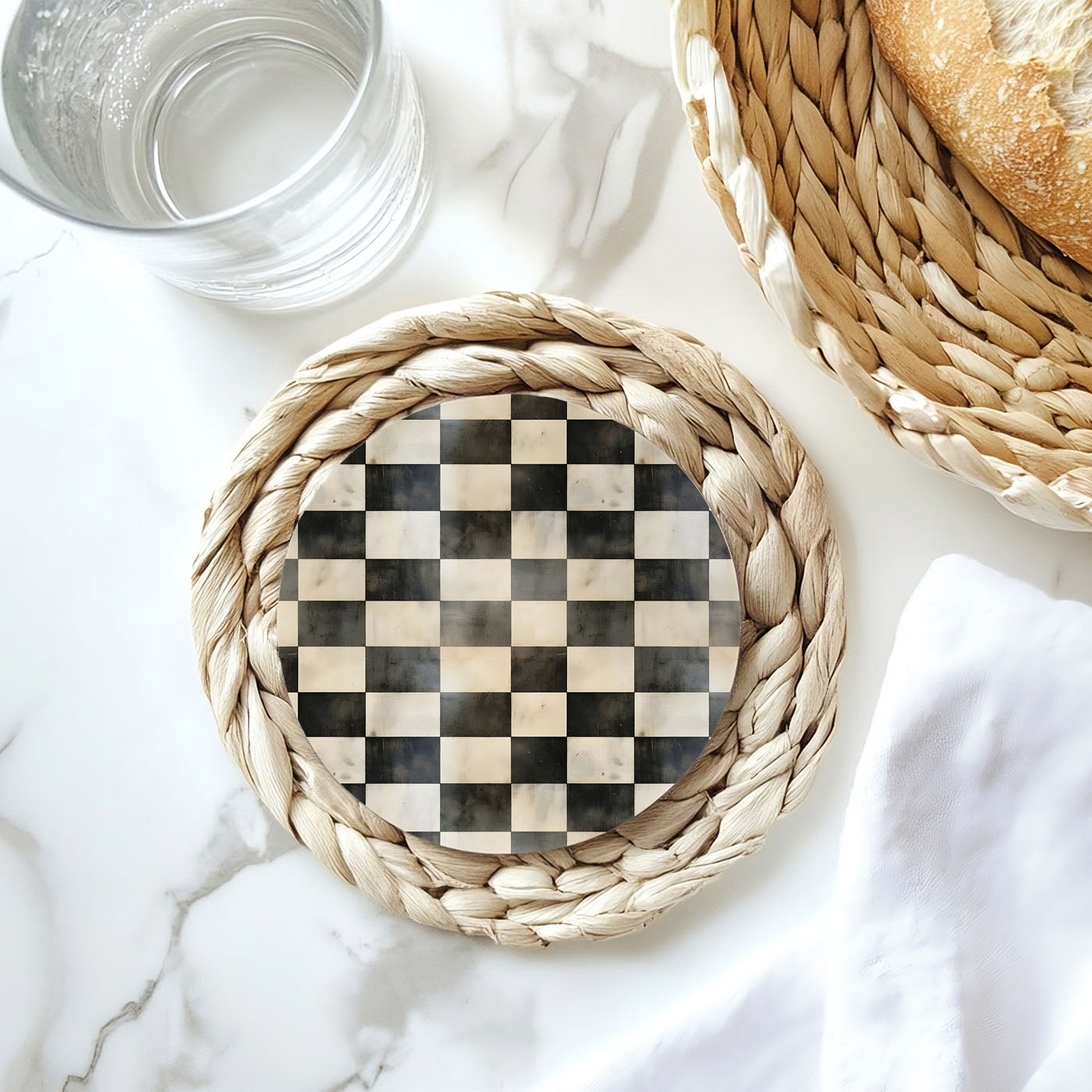 Spring Ceramic Coasters Set of 4 Courtly Check Designs Absorbent Drink Coasters for Table Protection