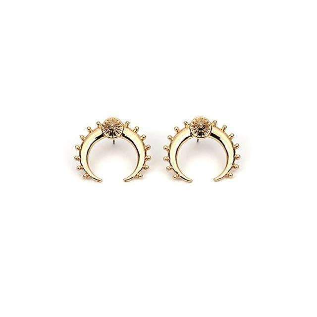 Crescent Moon Earrings Gold Plated Boho Hoop Dangle