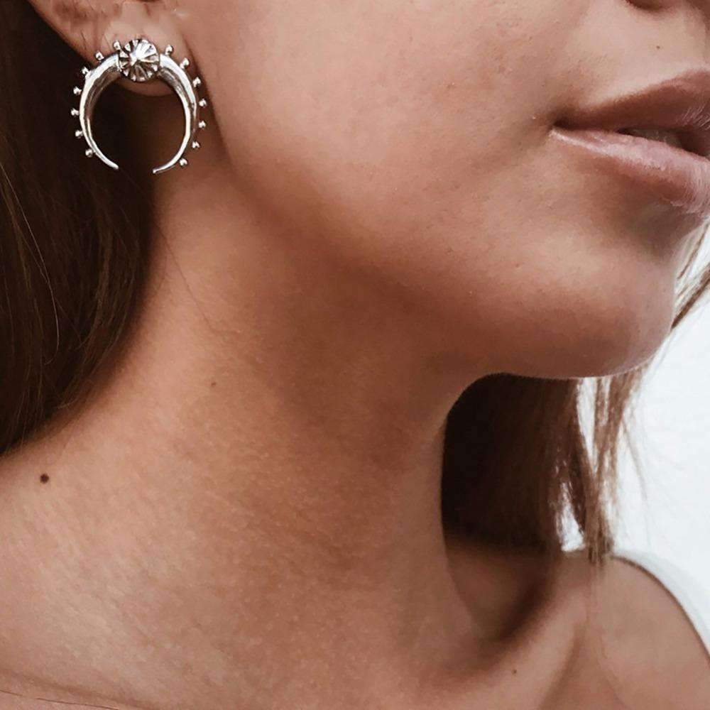 Crescent Moon Earrings Gold Plated Boho Hoop Dangle