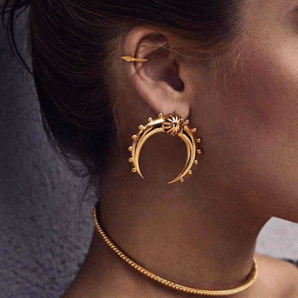 Crescent Moon Earrings Gold Plated Boho Hoop Dangle