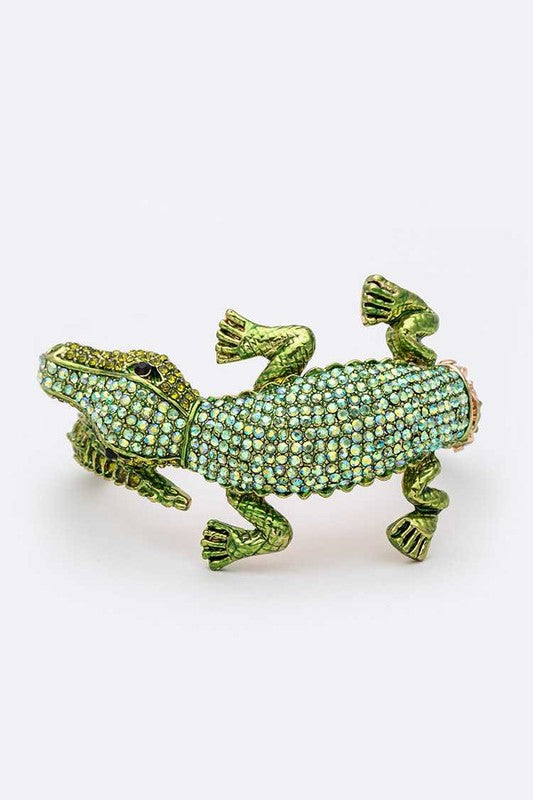 Crocodile Crystal Statement Bangle Green Rhinestone
