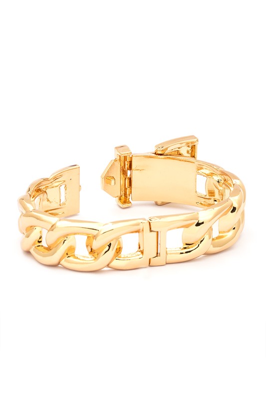 Crystal Buckle Chain Bangle Gold Plated Statement Bracelet