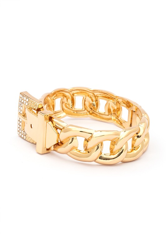 Crystal Buckle Chain Bangle Gold Plated Statement Bracelet