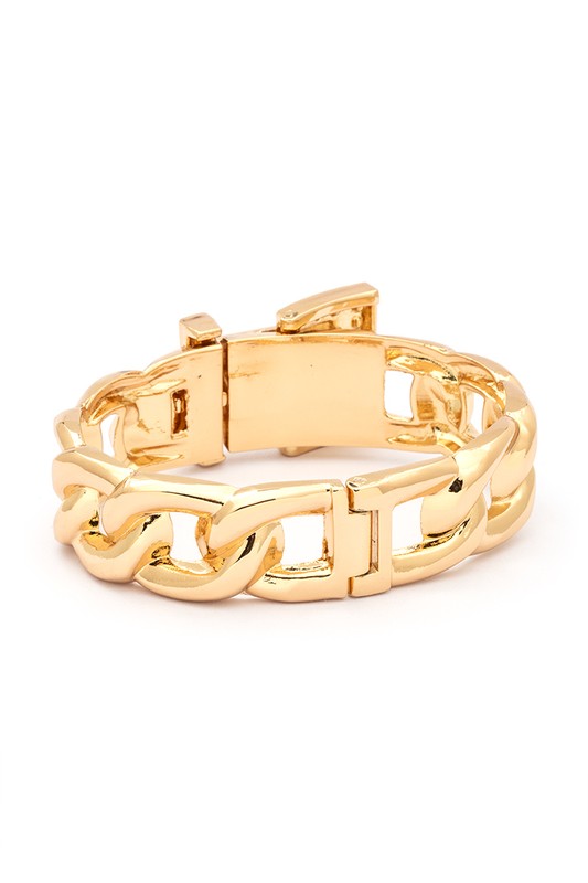 Crystal Buckle Chain Bangle Gold Plated Statement Bracelet