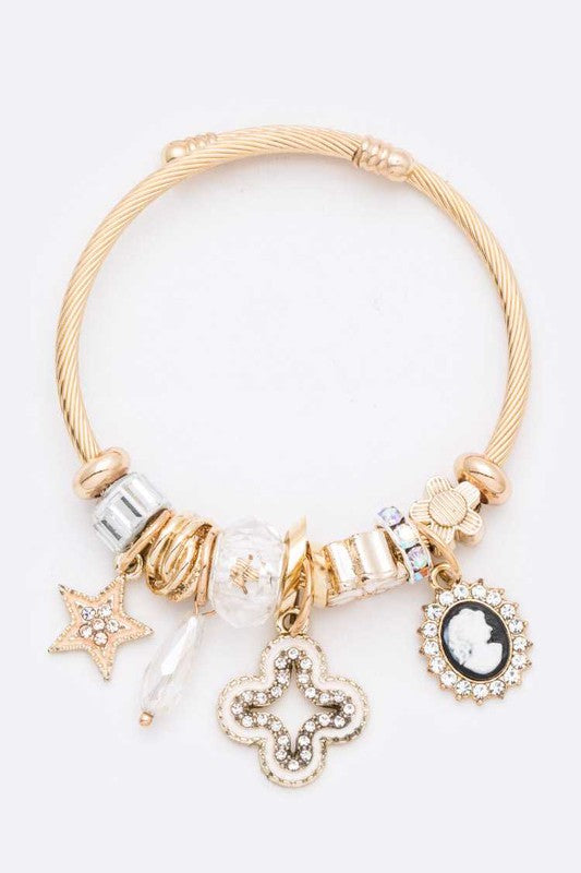 Crystal Cameo Charm Bracelet Gold Plated Vintage Style
