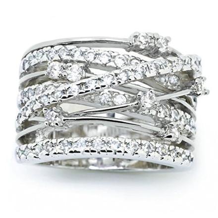 Crystal Crossover Ring Wide Band Rose Gold Accent Pave