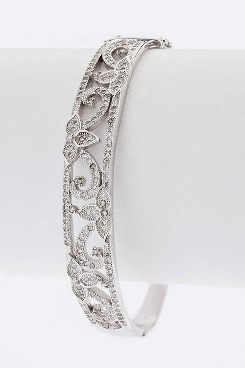 Crystal Hinge Bangle Bracelet Sterling Silver For Women