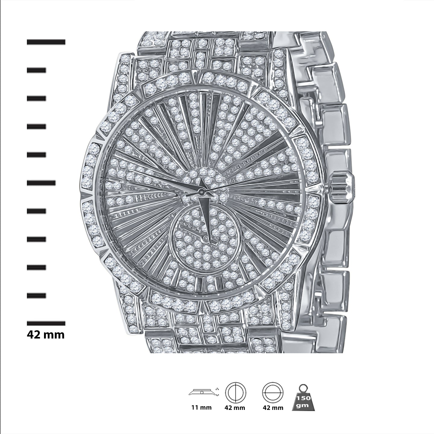 Crystal Iced Dress Watch And Bracelet Set Polished Silver
