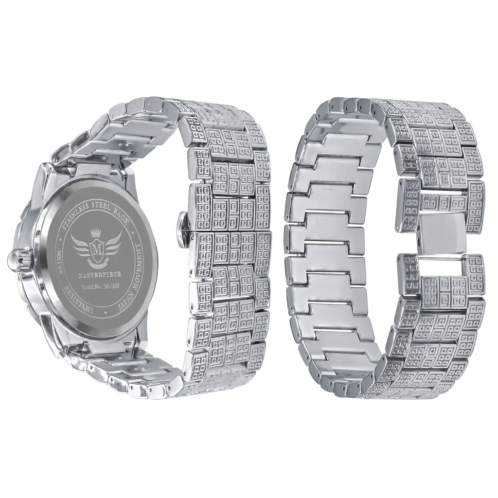 Crystal Iced Dress Watch And Bracelet Set Polished Silver