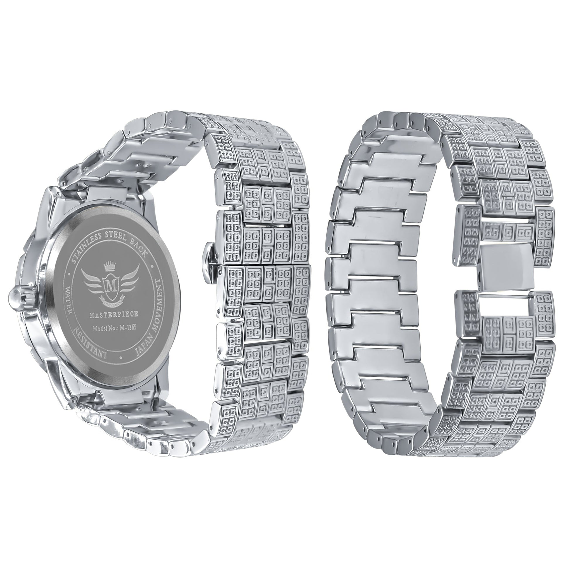 Crystal Iced Dress Watch And Bracelet Set Polished Silver
