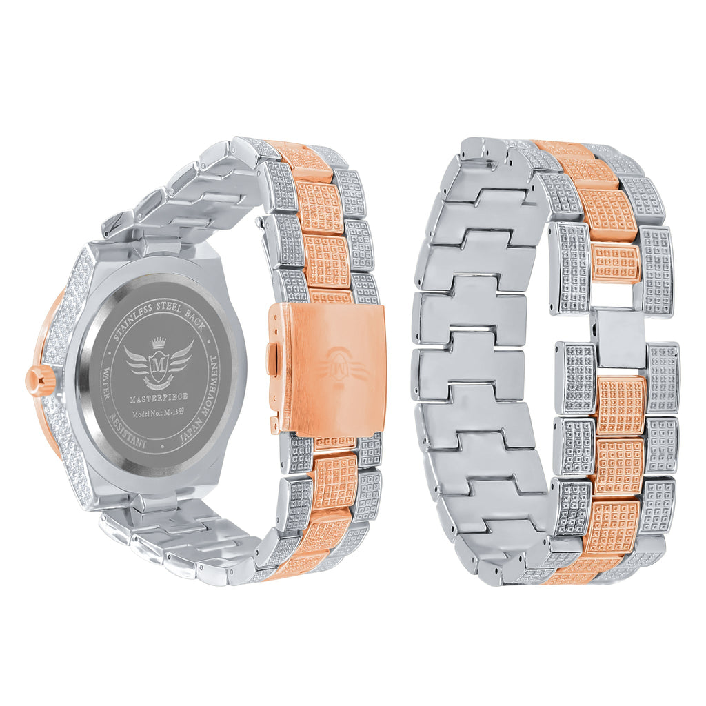 Crystal Pave Rose Gold Watch And Bracelet Set With Date