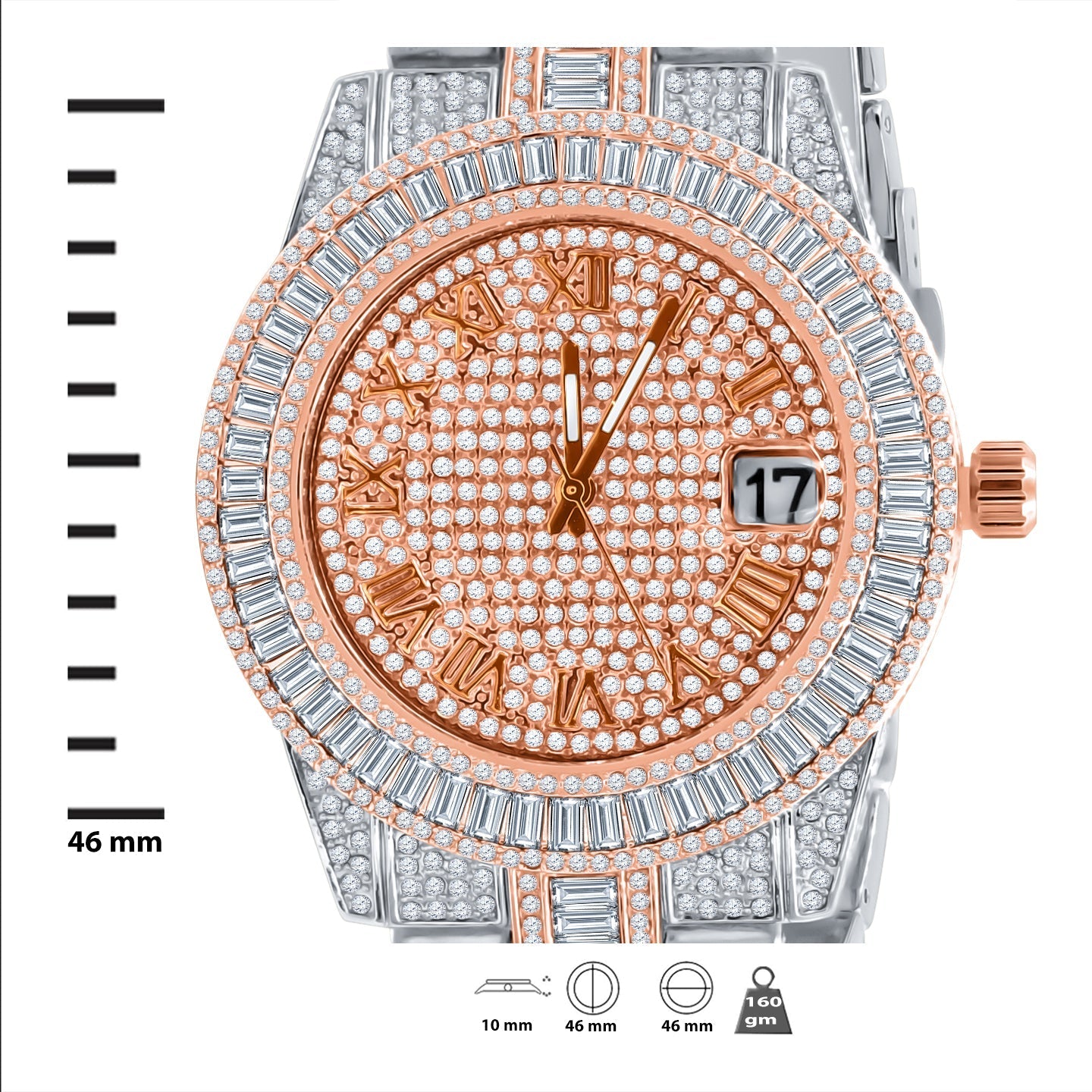 Crystal Pave Rose Gold Watch And Bracelet Set With Date