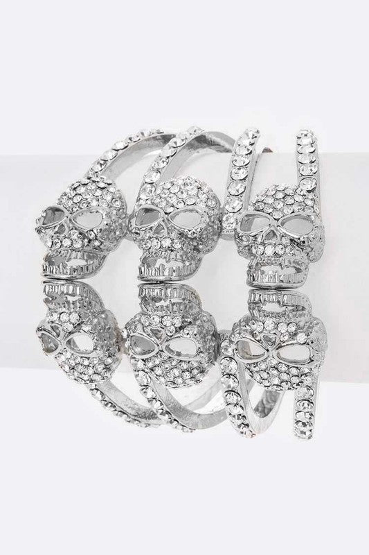 Crystal Skull Hinge Bangle Rhinestone Bracelet Gold