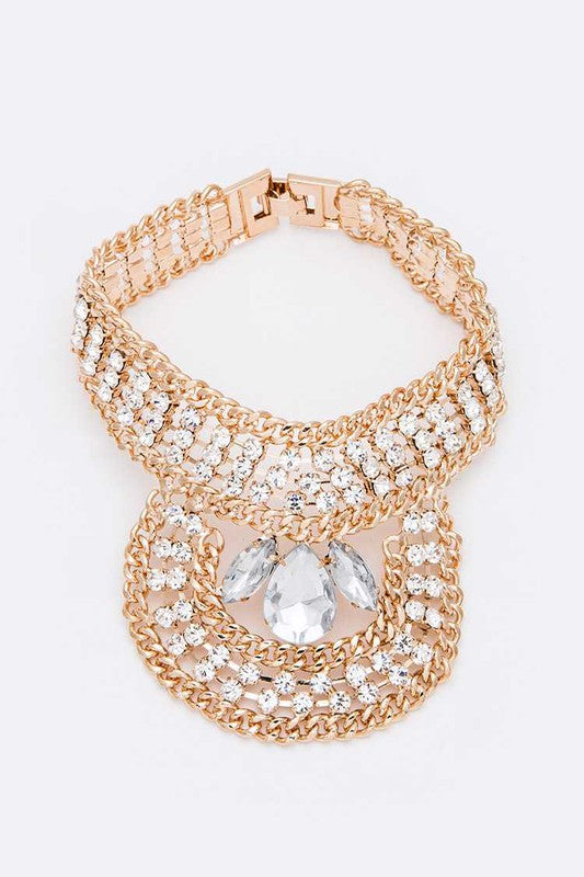 Crystal Statement Palm Bracelet Gold Tone Multilayer