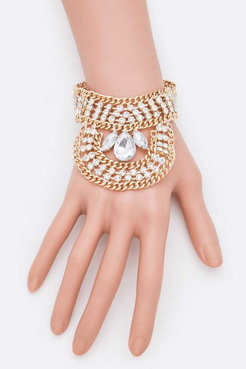 Crystal Statement Palm Bracelet Gold Tone Multilayer