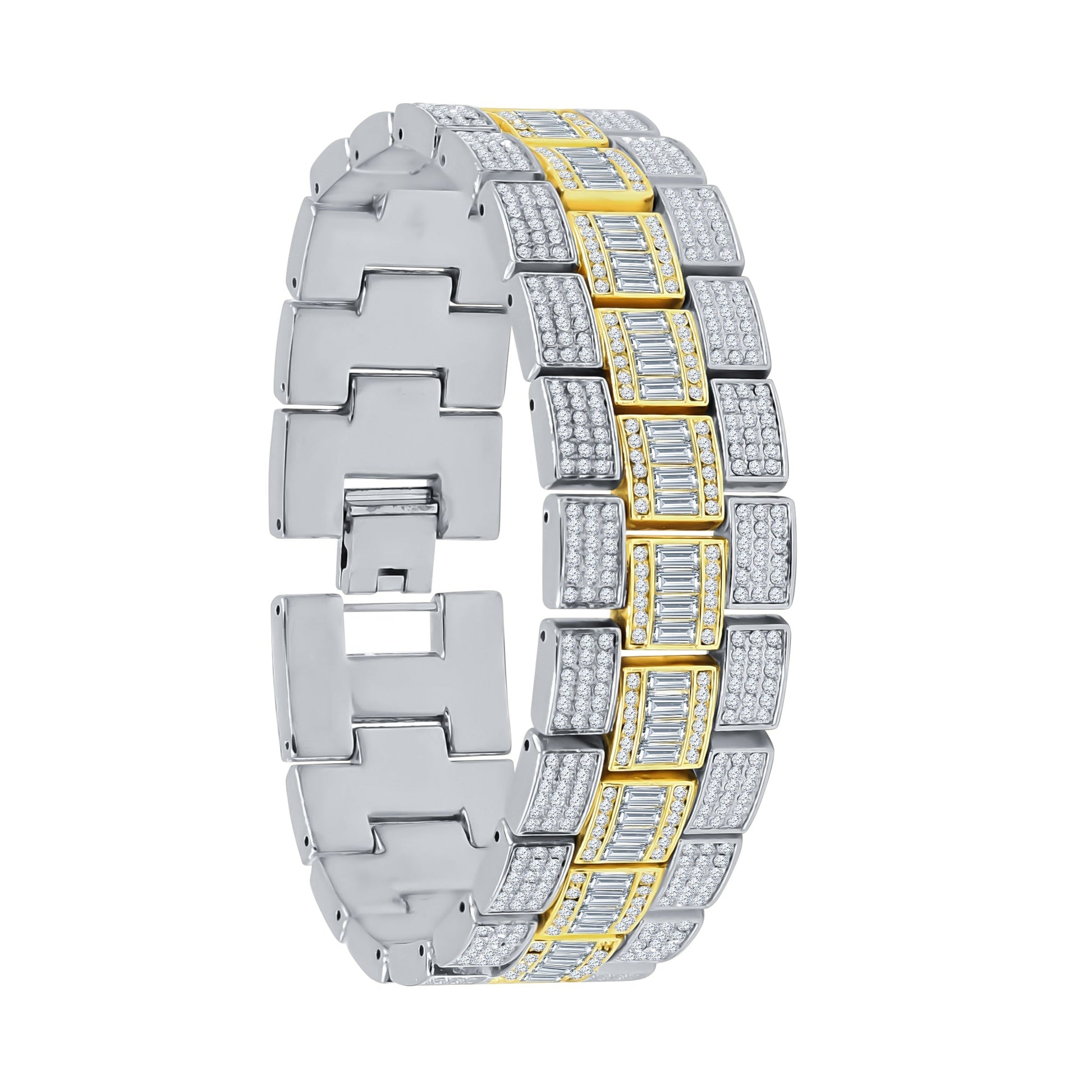 Crystal Stone Iced Out Gold Silver Watch And Bracelet