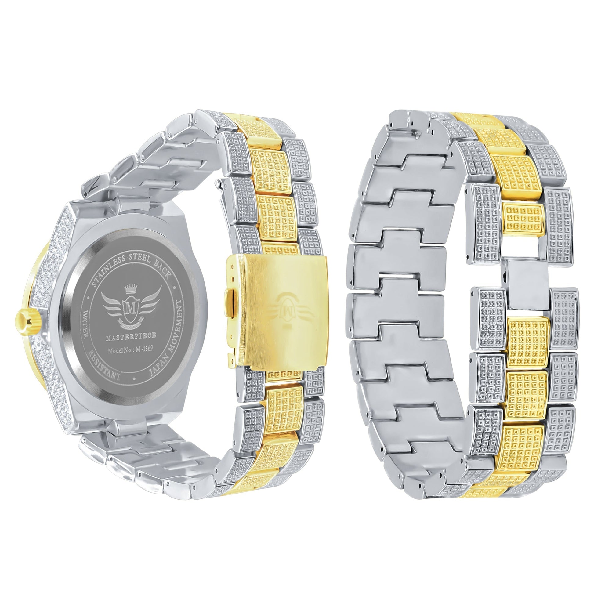 Crystal Stone Iced Out Gold Silver Watch And Bracelet
