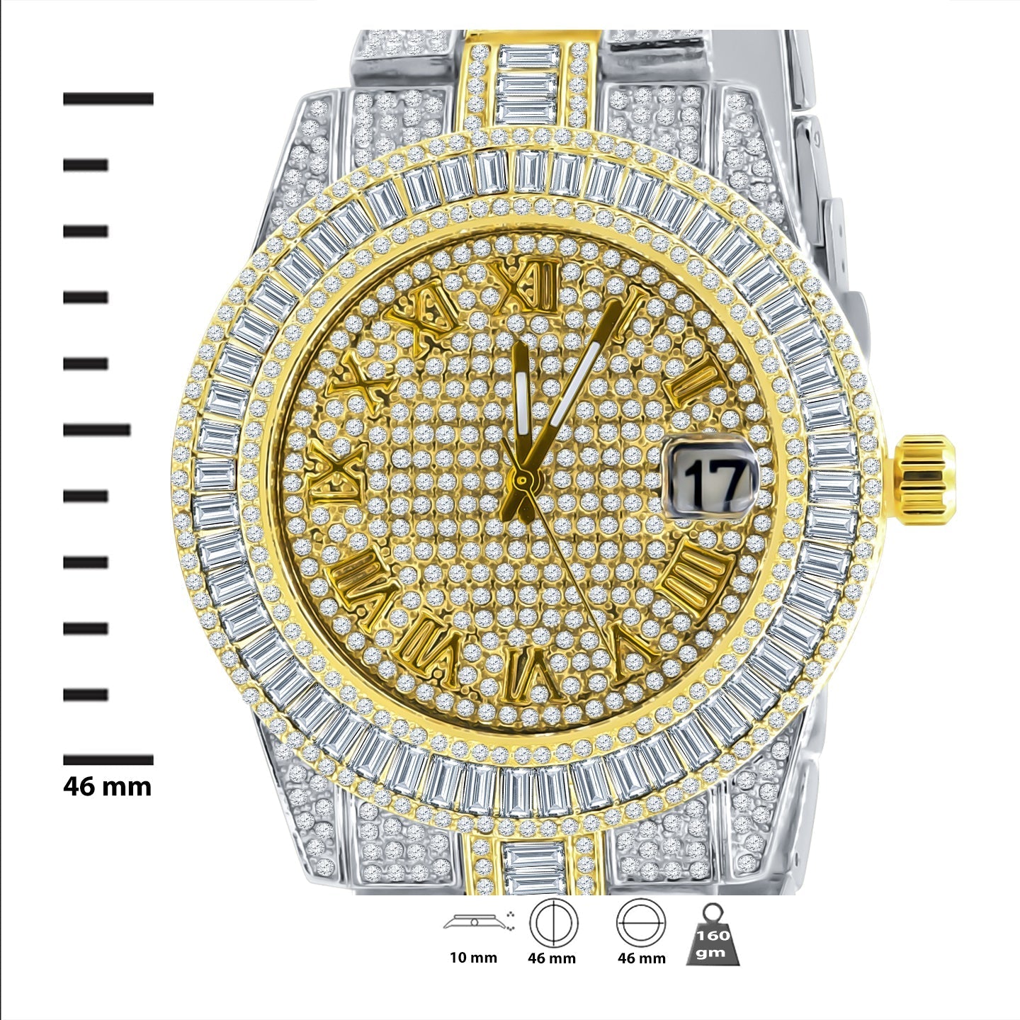 Crystal Stone Iced Out Gold Silver Watch And Bracelet