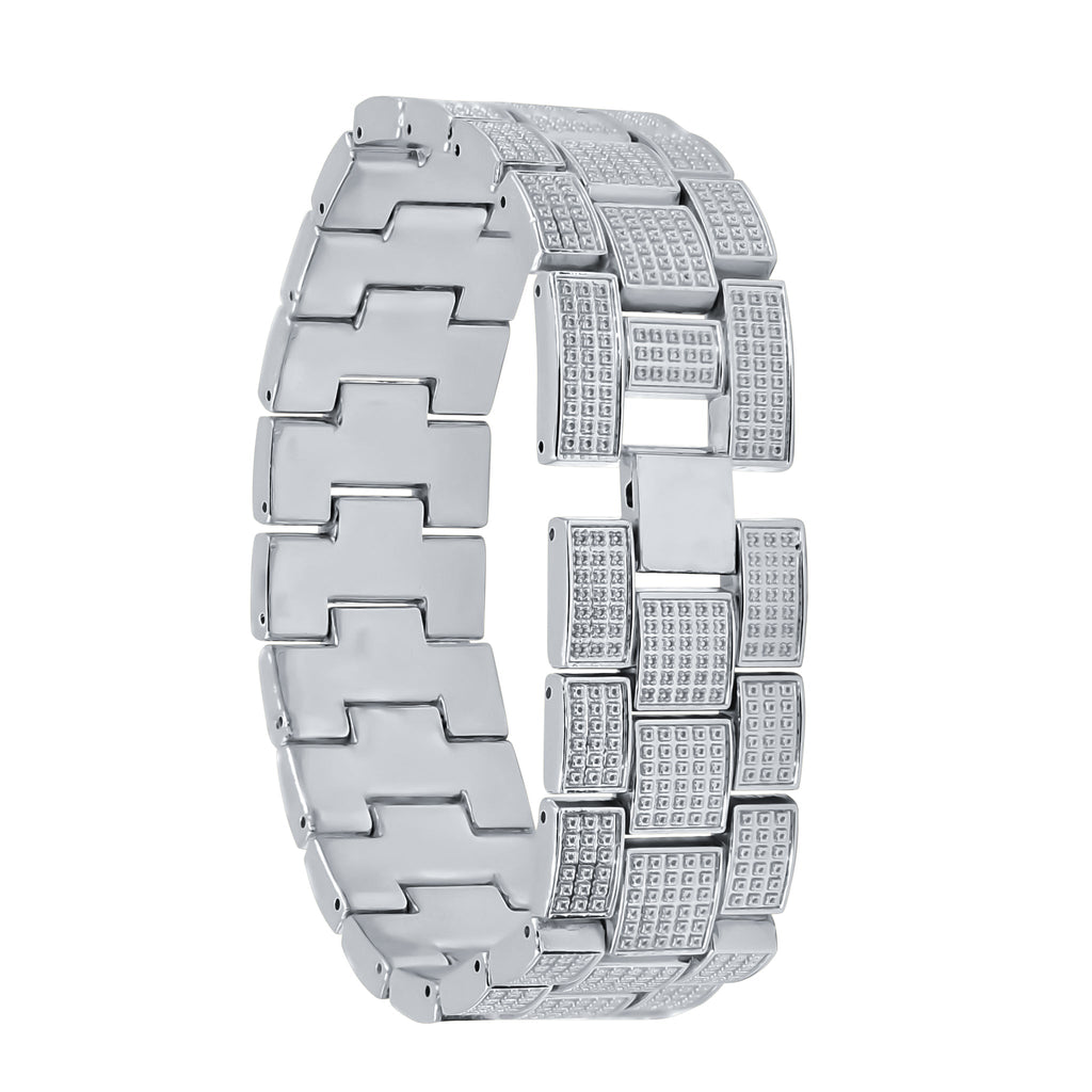 Crystal Stone Iced Watch Set With Date Window Bracelet