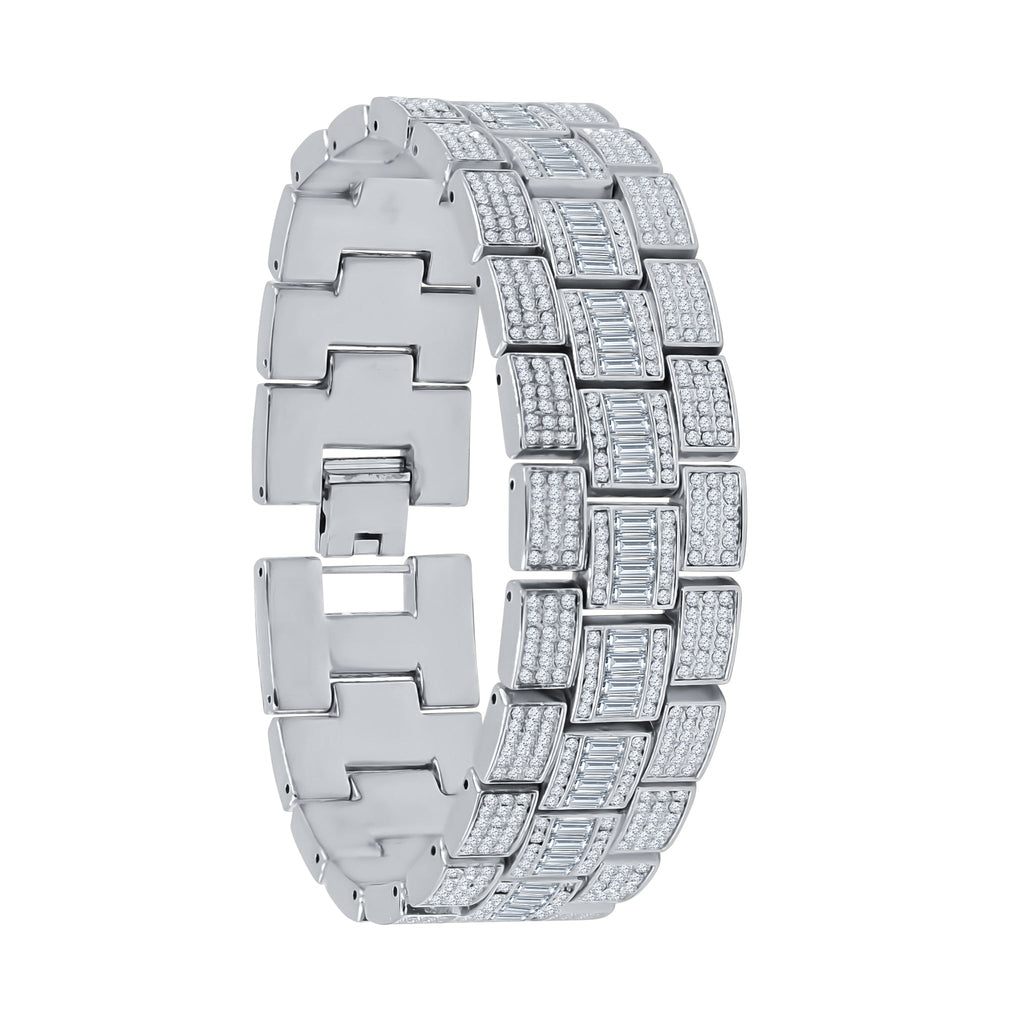Crystal Stone Iced Watch Set With Date Window Bracelet