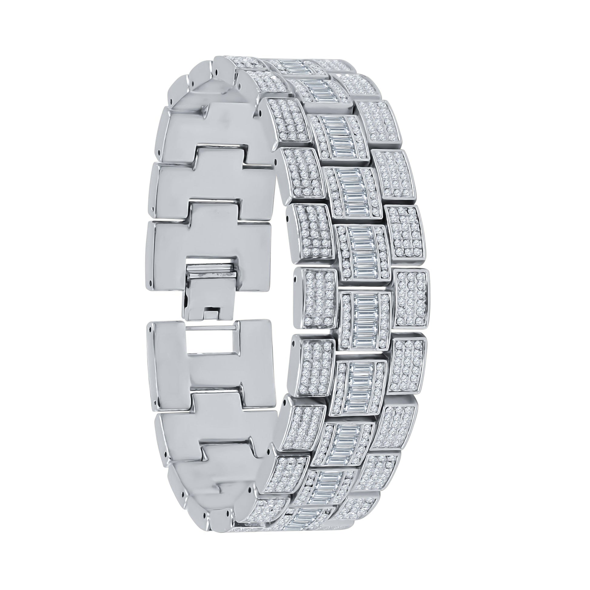 Crystal Stone Iced Watch Set With Date Window Bracelet