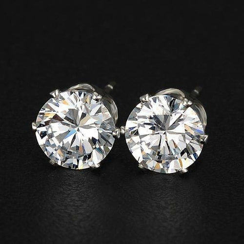 Crystal Stud Earrings Clear Round Cubic Zirconia 6mm
