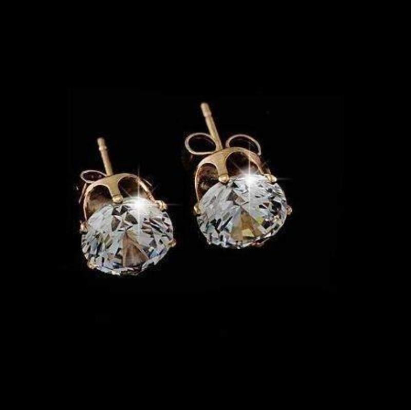 Crystal Stud Earrings Clear Round Cubic Zirconia 6mm
