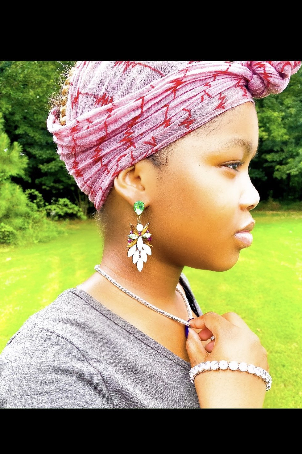 Crystallized Stone Dangle Earrings Floral Gem Long Drop