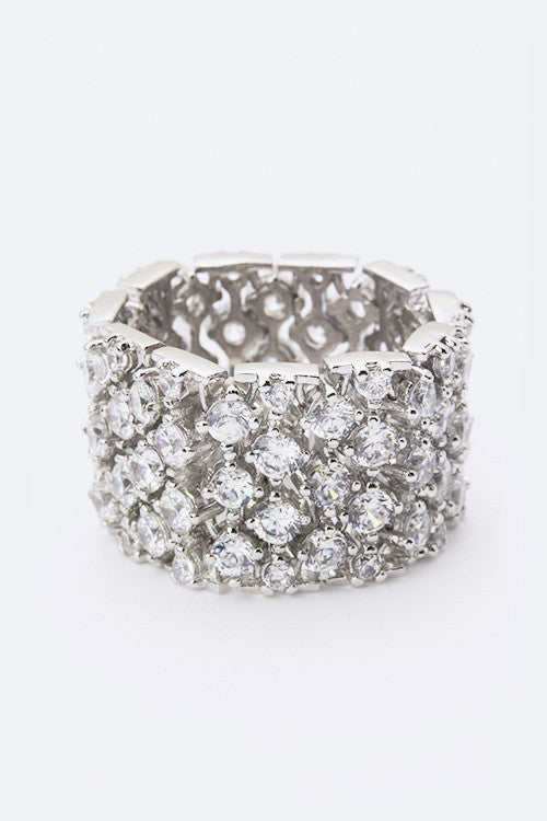 Cubic Zirconia Wide Statement Ring Sparkling Pave Band