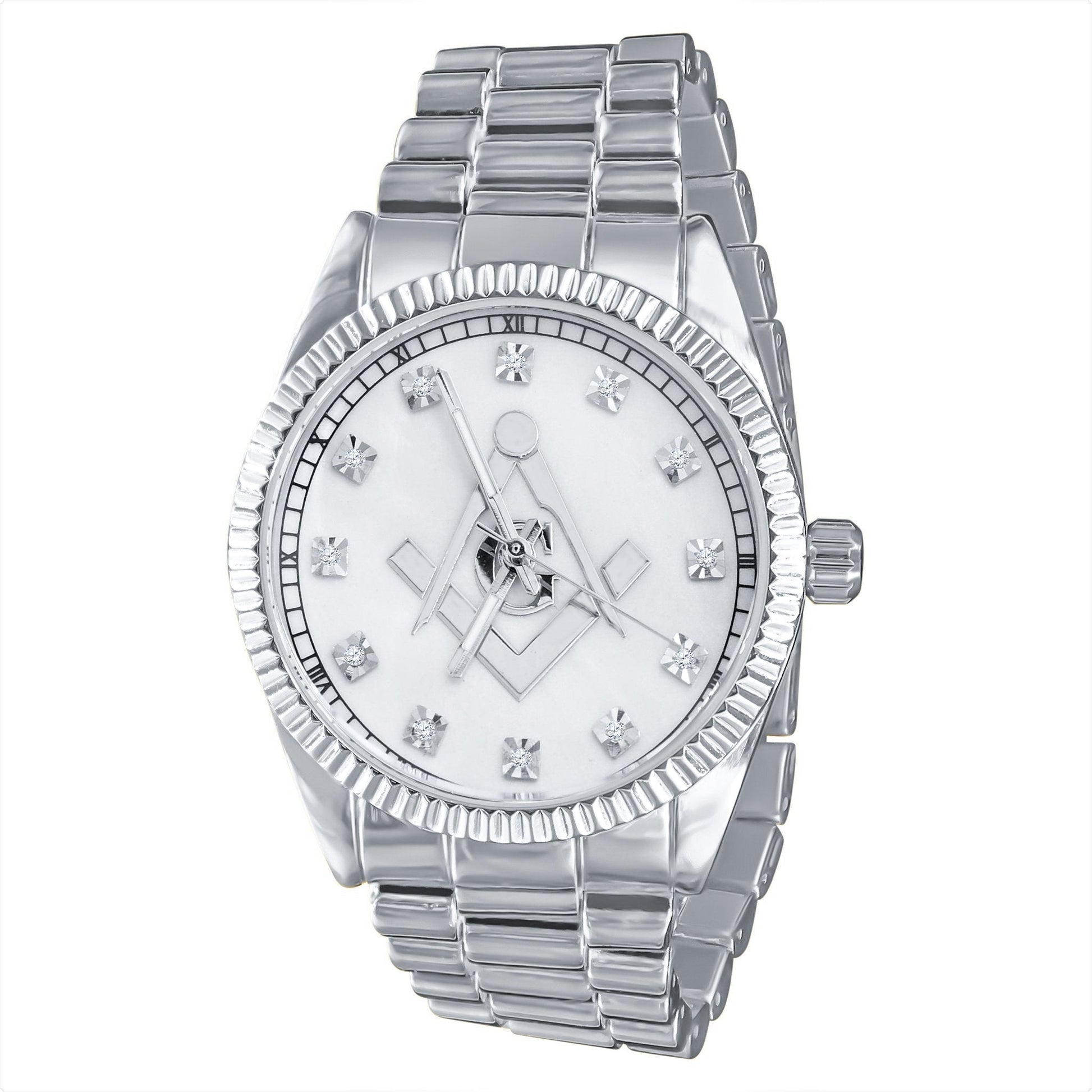 CZ Iced Out Stainless Steel Metal Band Watch Dress Luxury