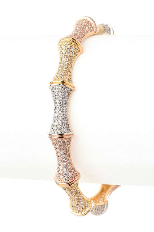 CZ Micro Pave Bamboo Bangle Bracelet Women Elegant Gold