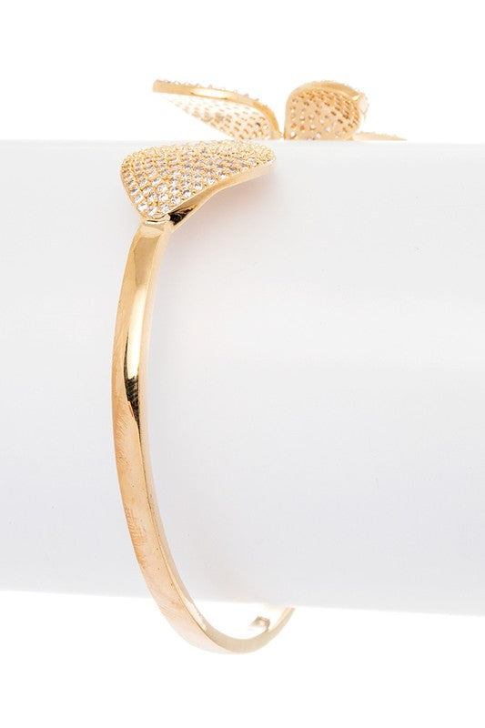 CZ Micro Pave Flower Open Cuff Bracelet Adjustable Gold