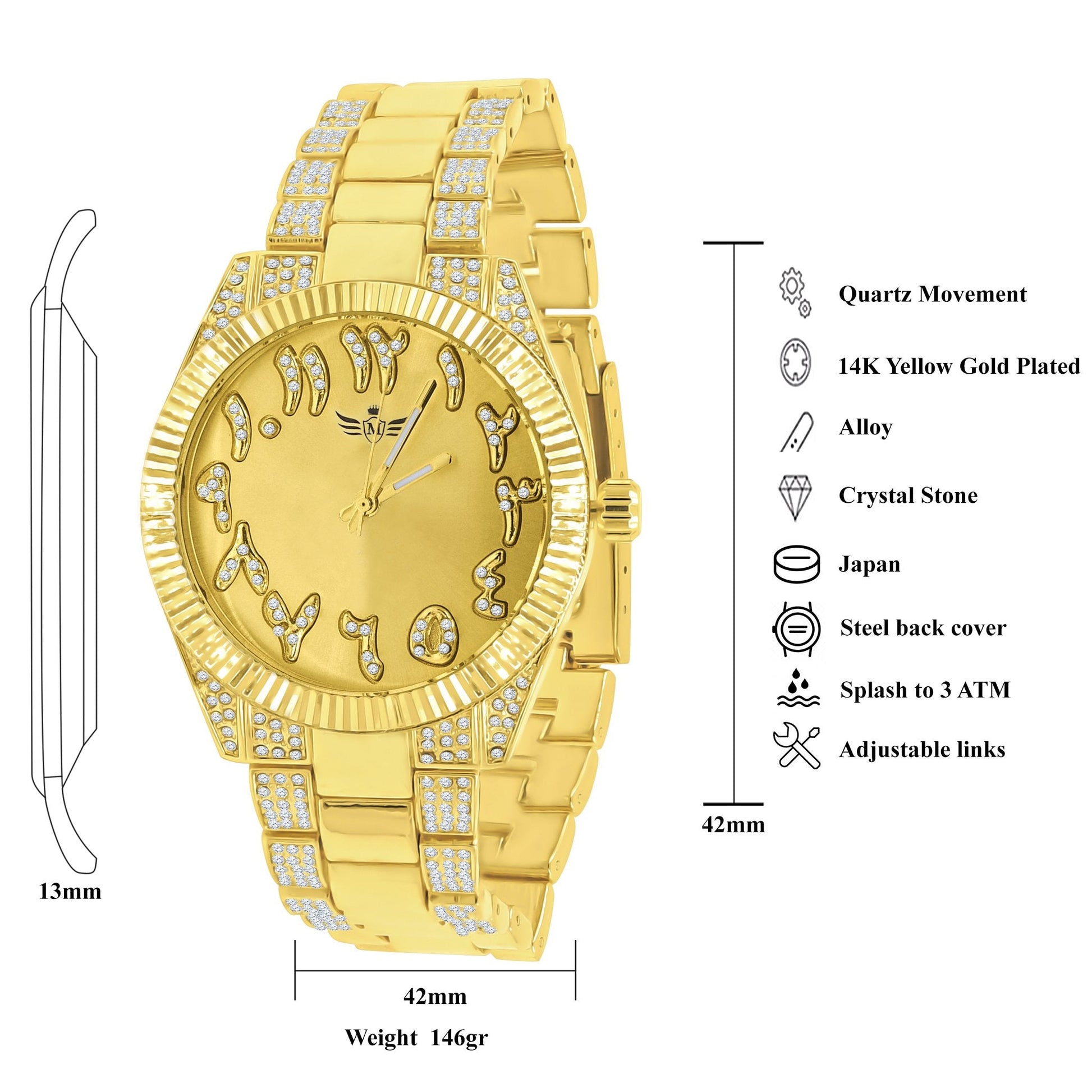 CZ Slate Stainless Steel Watch And Bracelet Sparkling Set