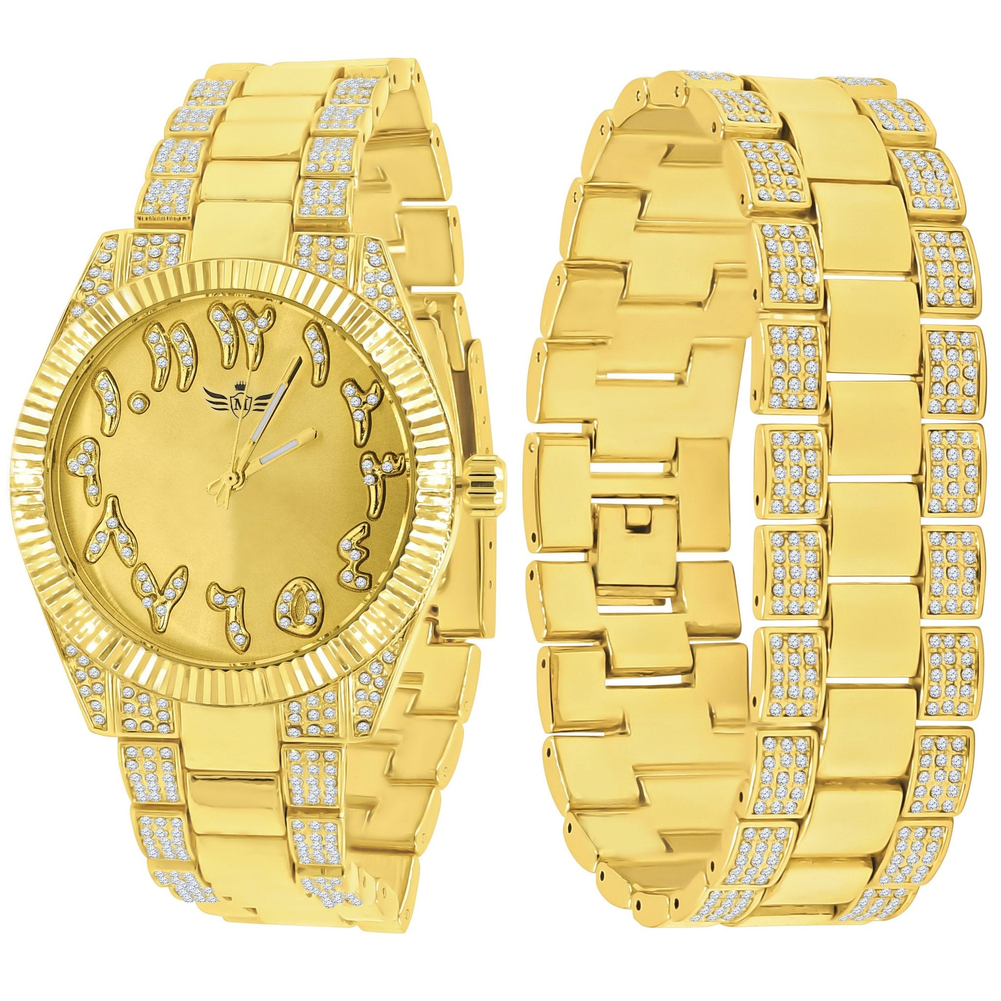 CZ Slate Stainless Steel Watch And Bracelet Sparkling Set