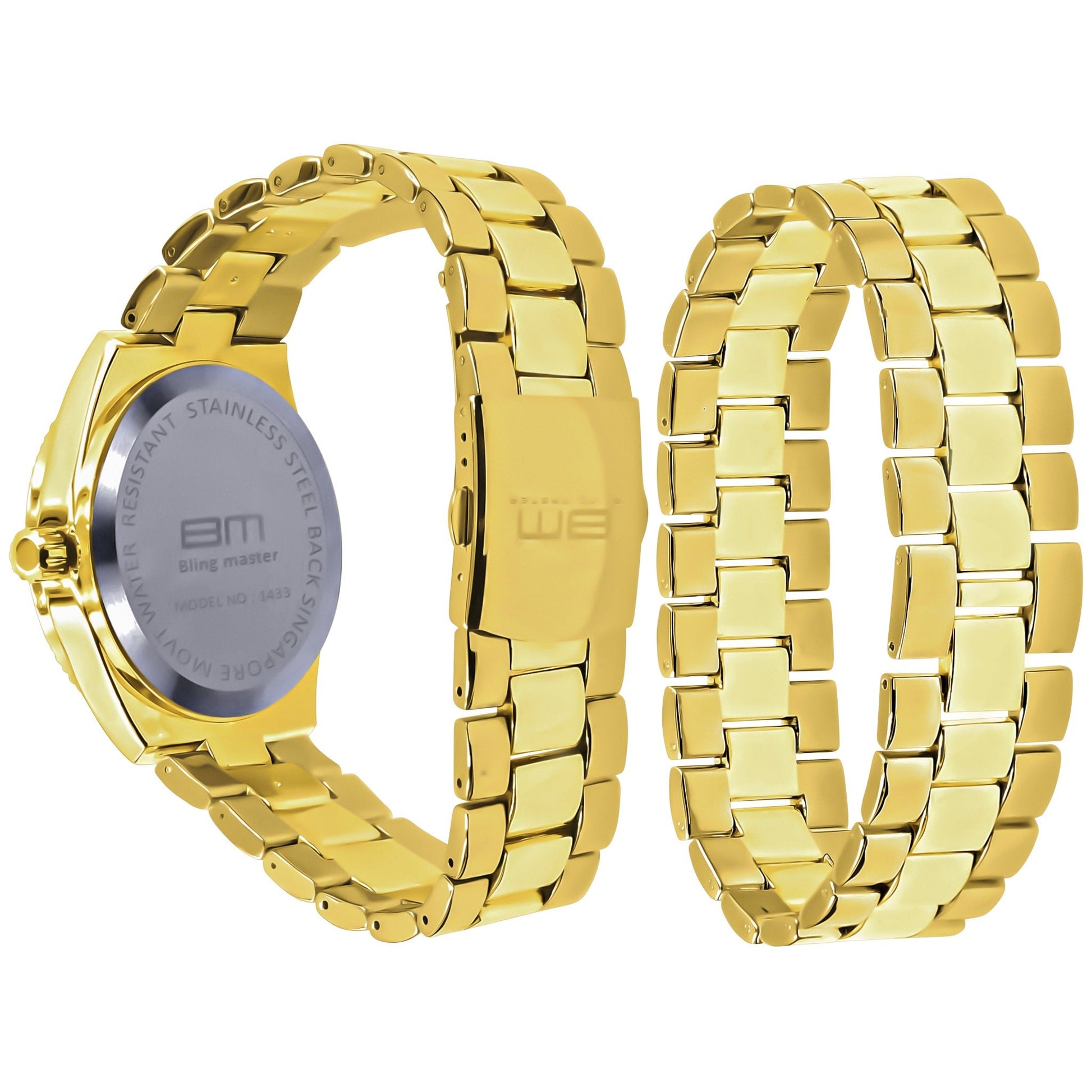 CZ Slate Stainless Steel Watch And Bracelet Sparkling Set