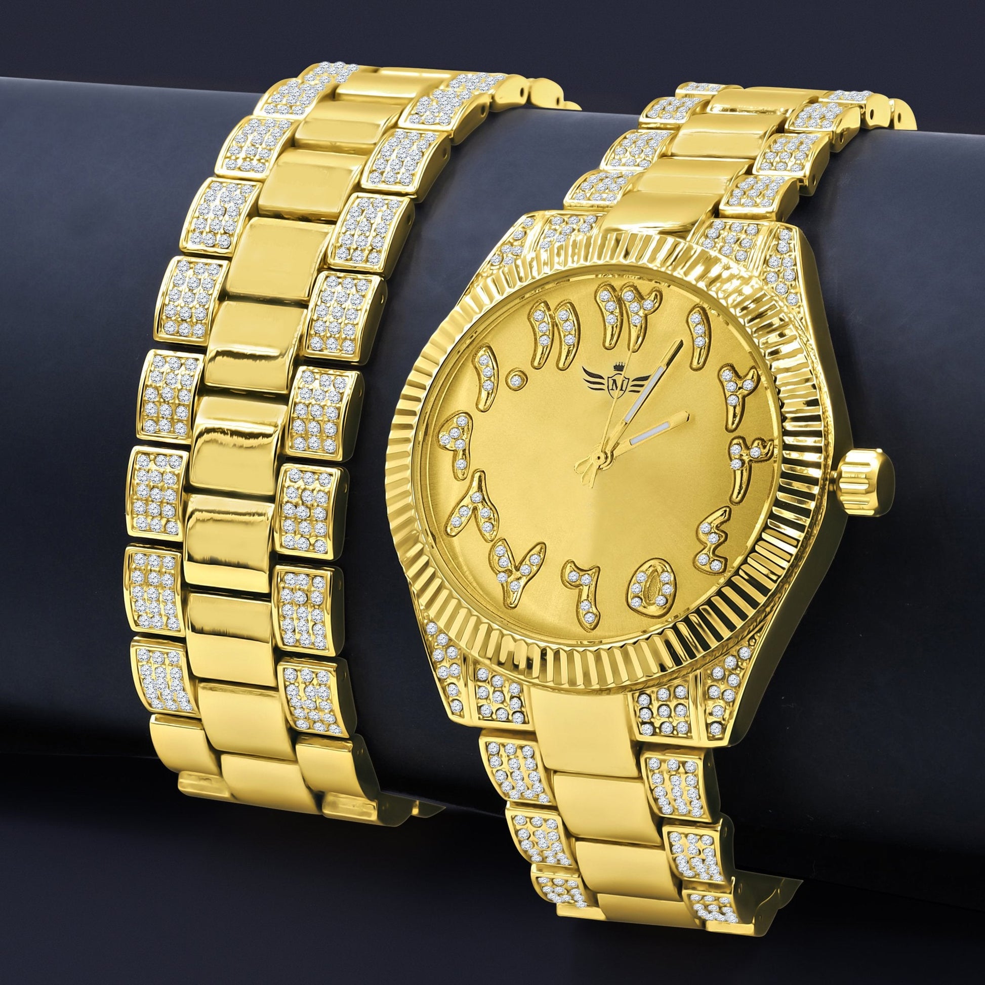 CZ Slate Stainless Steel Watch And Bracelet Sparkling Set