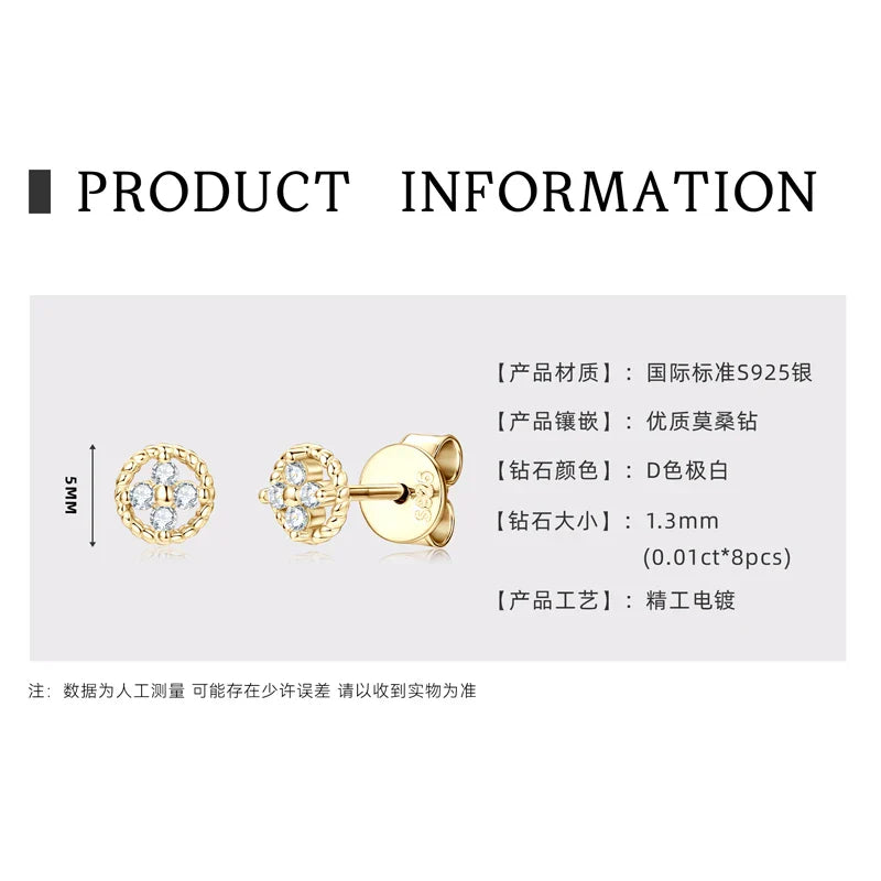 D-Color Moissanite Round Stud Earrings 925 Sterling Silver For Women Party