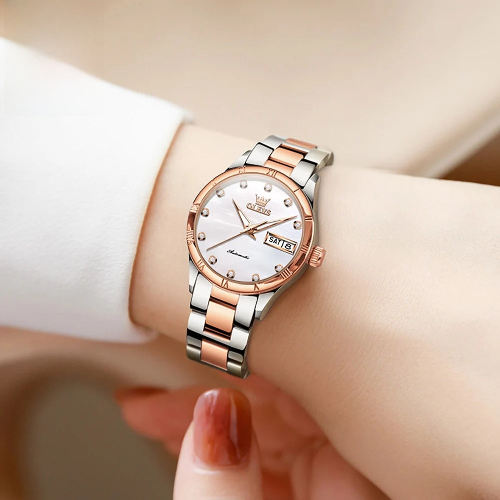 Women's Automatic Two Tone Stainless Steel Watch Pearl