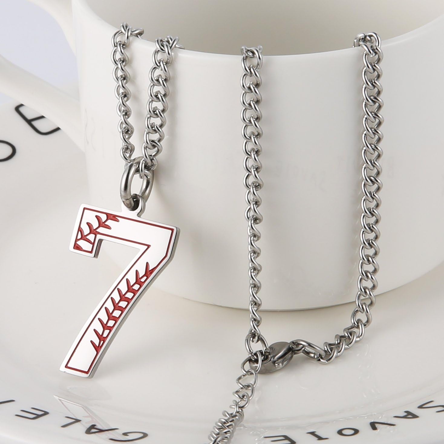Baseball Initial Pendant Necklace Inspiration Baseball Jersey Number 0-9 Charms Stainless Steel Necklace